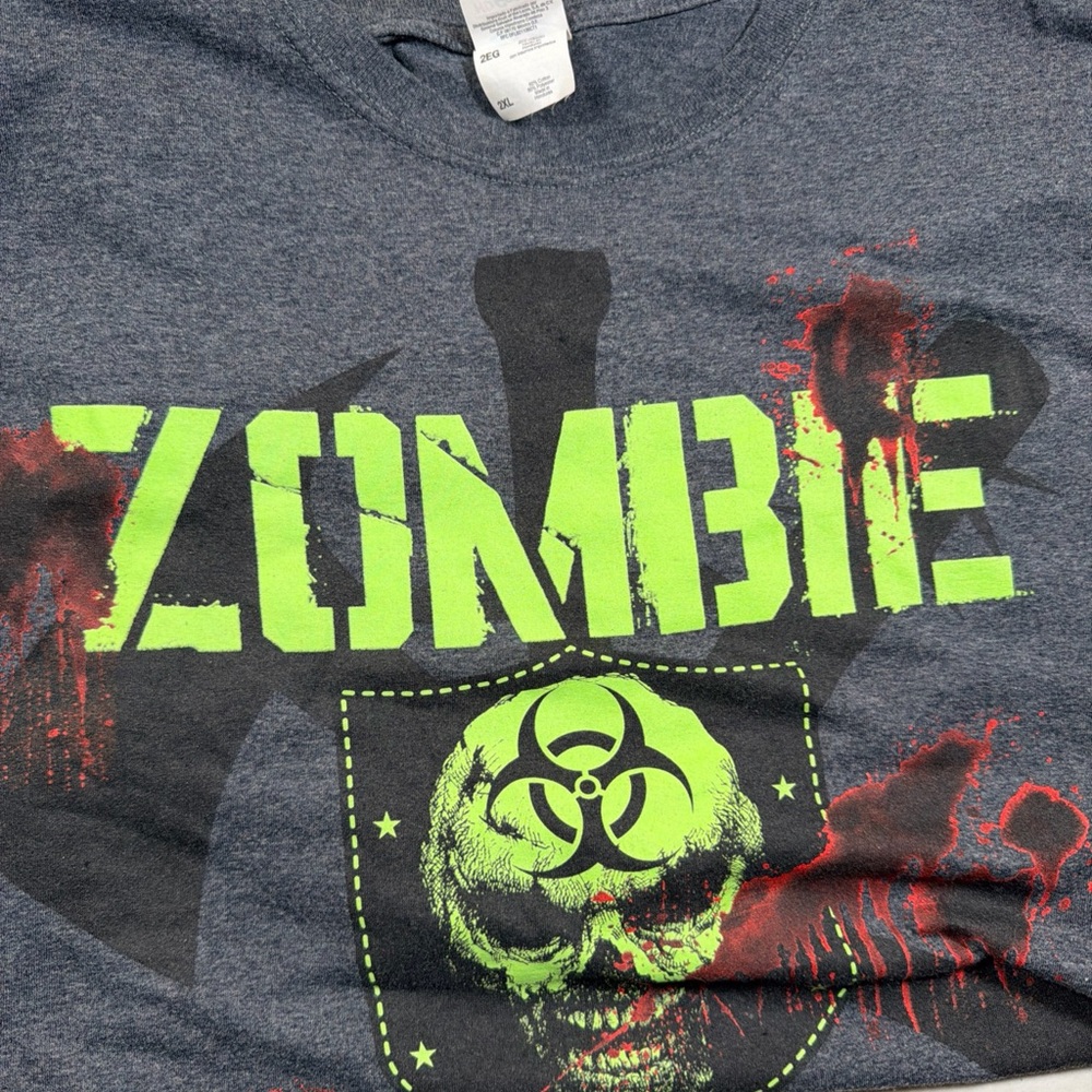 Fruit of the Loom Zombie Graphic Tee - Gray and Neon Green